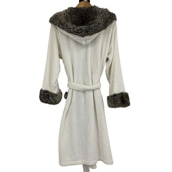 Pottery Barn Gray Ombre Faux Fur Robe Initials JK Custom White Plush M 2608 EUC - Picture 3 of 11